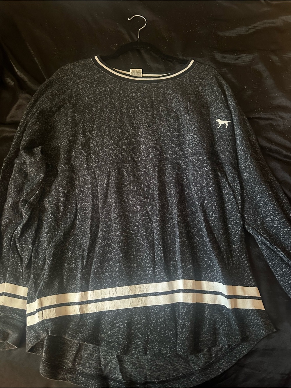 Victoria's Secret Dark Gray Crewneck Sweater with White Stripe Accents